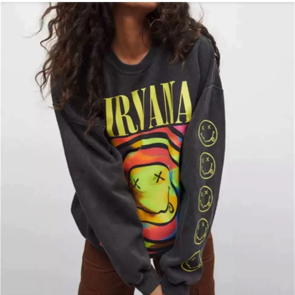 Nirvana Smile Oversized Crew Neck Sweatshirt S/M